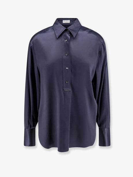 Brunello Cucinelli Silk shirt with Monili detail - Night Sky
