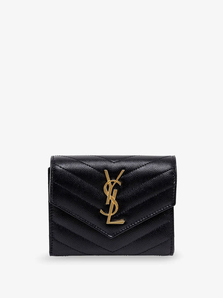 Saint Laurent Leather wallet with Cassandre logo on the front - Nero