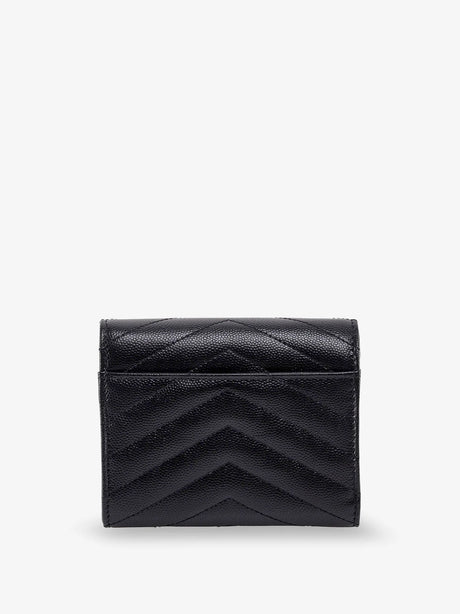 Saint Laurent Leather wallet with Cassandre logo on the front - Nero