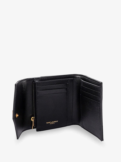Saint Laurent Leather wallet with Cassandre logo on the front - Nero