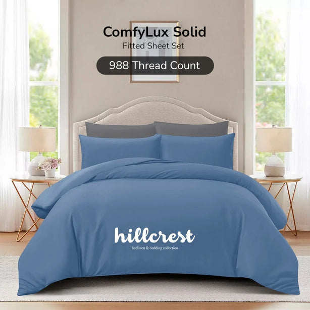 Hillcrest ComfyLux Solid 988TC Fitted Sheet Set No Quilt Cover - 6 Colours