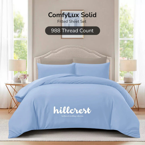 Hillcrest ComfyLux Solid 988TC Fitted Sheet Set No Quilt Cover - 6 Colours