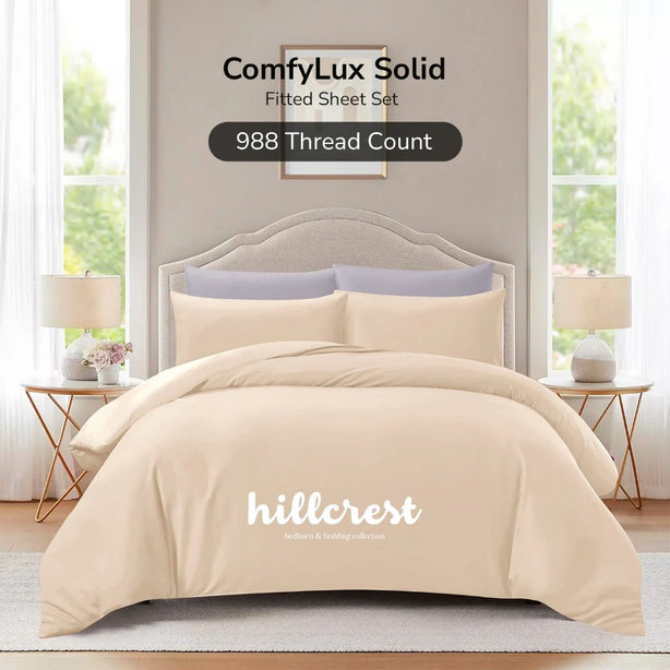 Hillcrest ComfyLux Solid 988TC Fitted Sheet Set No Quilt Cover - 6 Colours