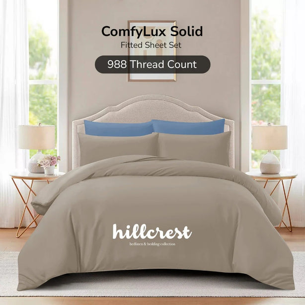 Hillcrest ComfyLux Solid 988TC Fitted Sheet Set No Quilt Cover - 6 Colours