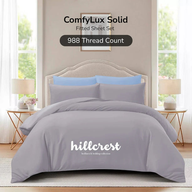 Hillcrest ComfyLux Solid 988TC Fitted Sheet Set No Quilt Cover - 6 Colours