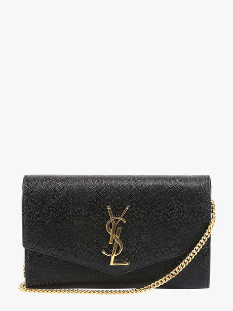 Saint Laurent Leather crossbody bag with metal Cassandre logo - Nero