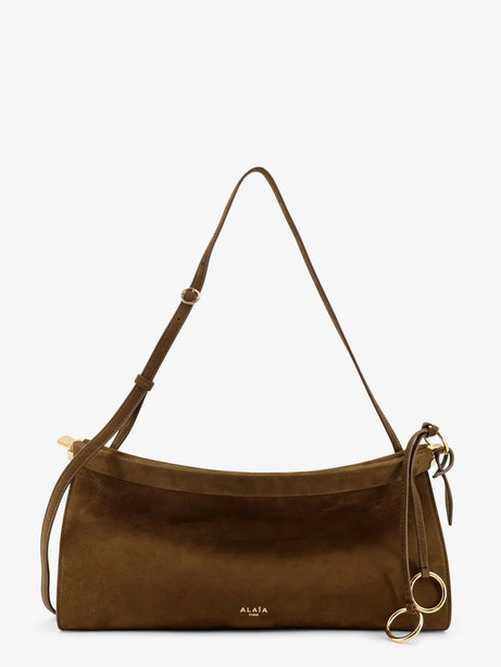 Alaia East West leather shoulder bag with engraved logo lettering - Vertkaki
