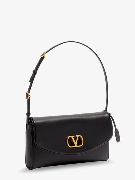 Valentino Garavani DeVain Leather Shoulder Bag with Metal VLogo Signature - Nero