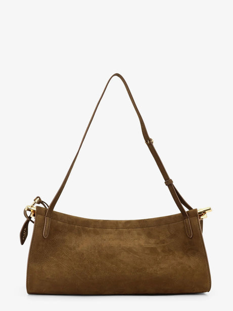 Alaia East West leather shoulder bag with engraved logo lettering - Vertkaki