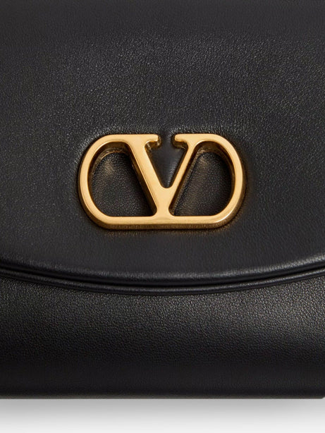 Valentino Garavani DeVain Leather Shoulder Bag with Metal VLogo Signature - Nero
