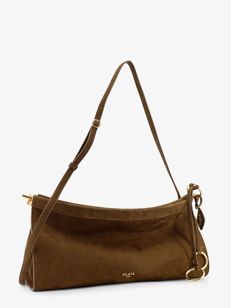 Alaia East West leather shoulder bag with engraved logo lettering - Vertkaki