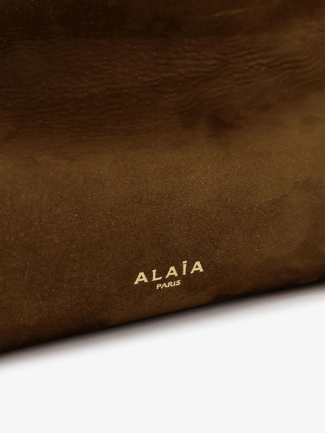 Alaia East West leather shoulder bag with engraved logo lettering - Vertkaki