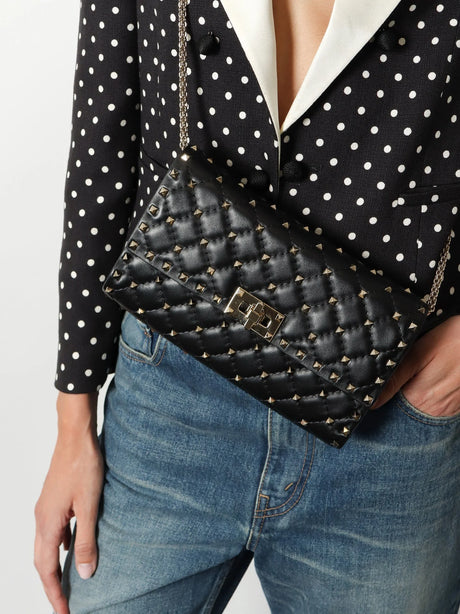Valentino Garavani Rockstud Spike leather crossbody bag with iconic all-over studs - Nero