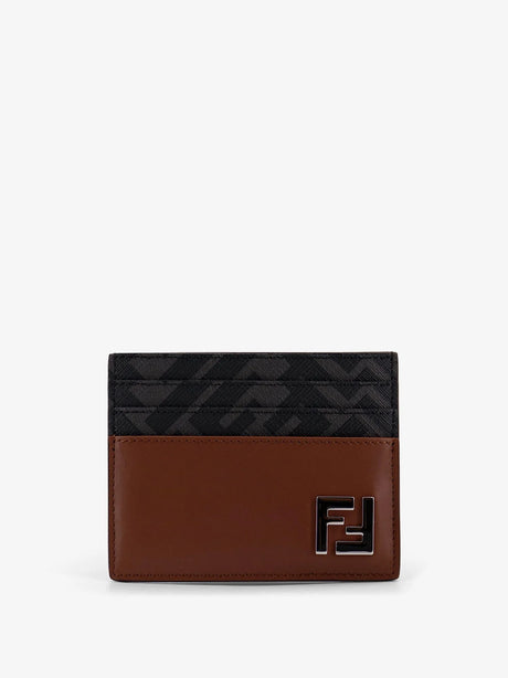 Fendi Leather and FF fabric card holder - Durk Nut