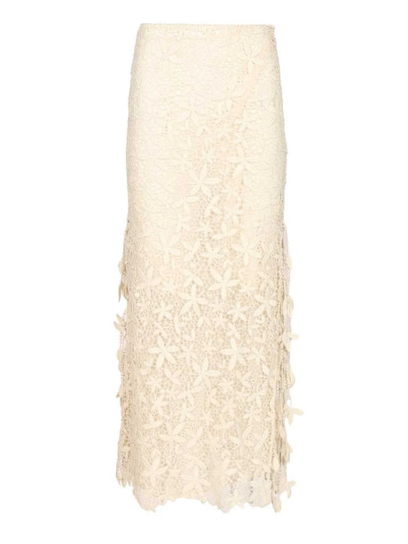Toteme Floral Guipure Lace Skirt - White
