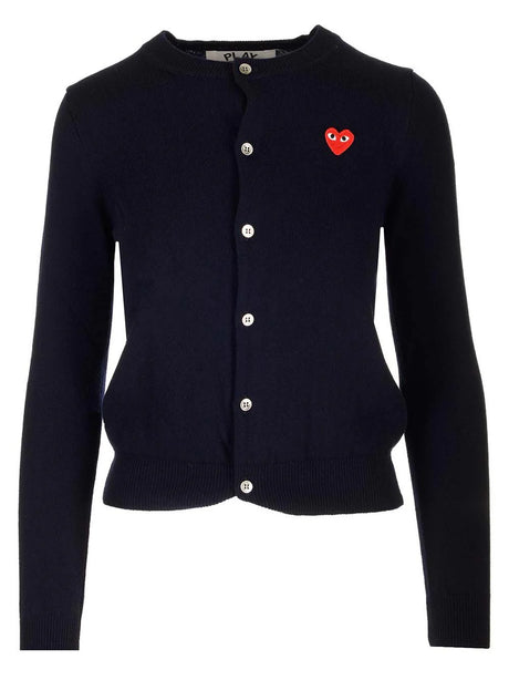 Comme Des Garcons Play Red Heart Merino Wool Cardigan - Blue