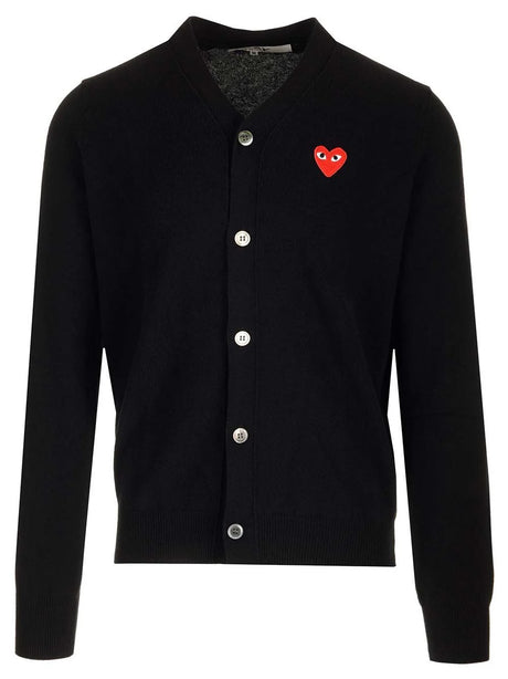 Comme Des Garcons Play Red Heart Merino Wool Cardigan - Black