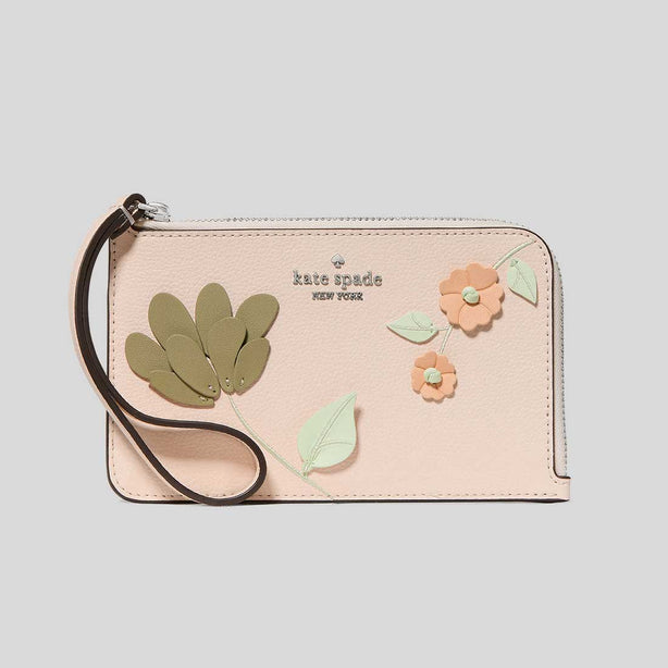 KATE SPADE Lucy Floral Small Card Holder Wristlet Fresh Peach Multi RS-KP011