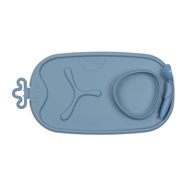 B.Box Roll + Go Mealtime Mat with Spoon | Travel Friendly | 6 months+ | Lullaby Blue