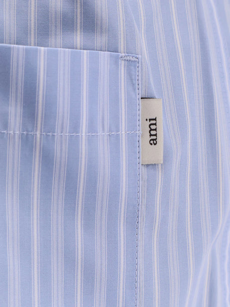 Ami Paris Cotton bermuda shorts with striped pattern - Bleu Cachemire/ Blanc