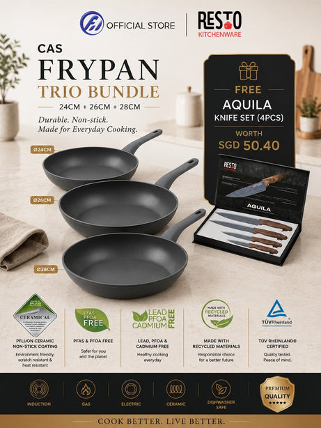Resto Kitchenware Cas Frypan 24/26/28cm (Free Knife Set)