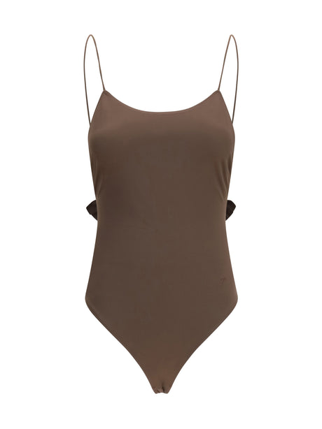 Jacquemus Cabana One-Piece Swimsuit with ruffles - Brown