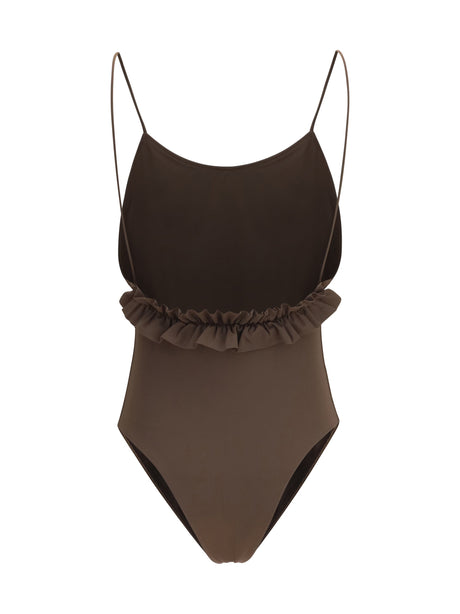Jacquemus Cabana One-Piece Swimsuit with ruffles - Brown