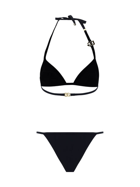 Dolce & Gabbana Triangle Bikini with gold plaque - Black