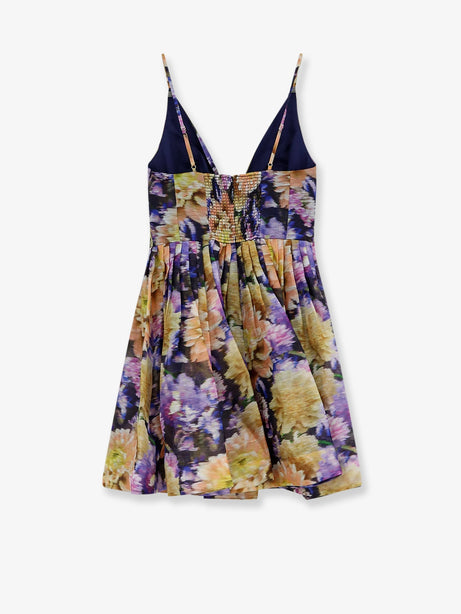 Zimmermann Luna silk and linen blend dress with all-over floral print - Navy