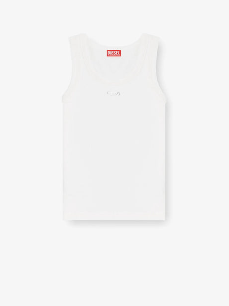 Diesel Slim fit ribbed tank top with metal Oval D - Bianco