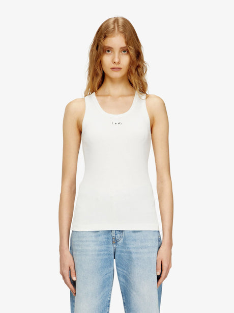 Diesel Slim fit ribbed tank top with metal Oval D - Bianco