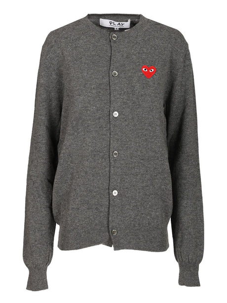 Comme Des Garcons Play Red Heart Merino Wool Cardigan - Grey