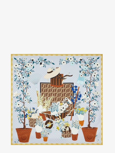 Fendi Silk scarf with Gardening print - Azzurro Multicolor