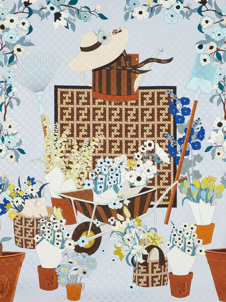 Fendi Silk scarf with Gardening print - Azzurro Multicolor