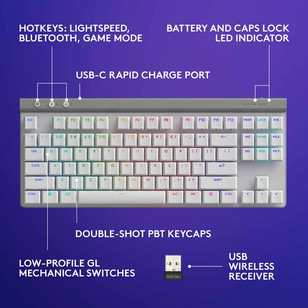 Logitech G515 Lightspeed Tkl Kb (Gl-Tactile) Wht