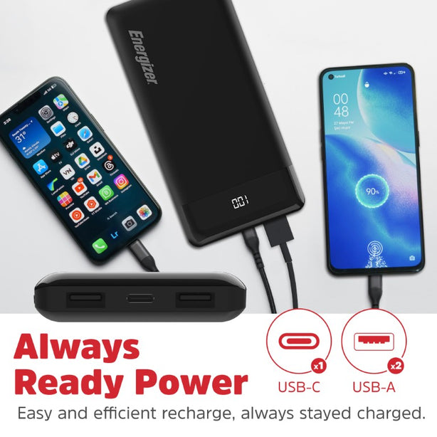 Energizer UE10021 Black, 10000mAh/37Wh, USB-C, LCD indicator Powerbank