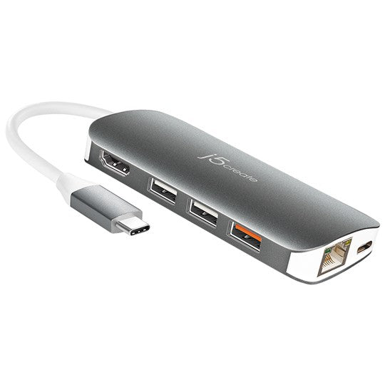 J5Create USB 3.1 Type-C Multi Adapter With HDMI/Ethernet/USB 3.1 Hub/PD 2.0/SD & Micro SD Card Reader