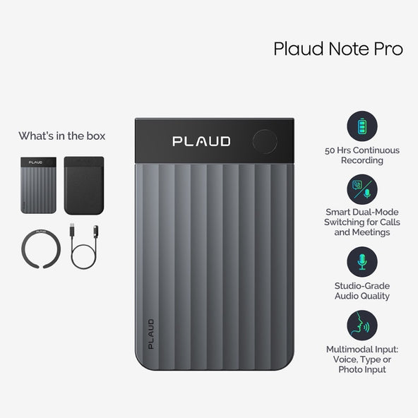 PLAUD Note Pro Smart AI Note Taker – Record, Transcribe, Summarize & Meetings, Ultra slim design, 112 languages,Black