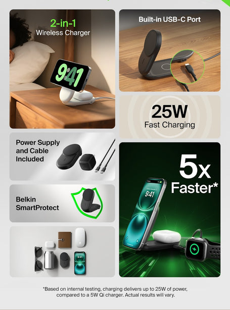 Belkin Qi2.2 25W 2-in-1 Wireless Charger RO White for Phone Earbuds