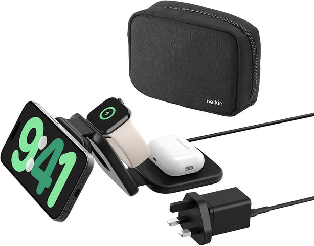 Belkin Qi2 3-in-1 Wireless Travel Charging Pad – Black