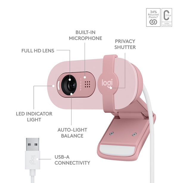 Logitech Brio 100 Full Hd Webcam - Rose