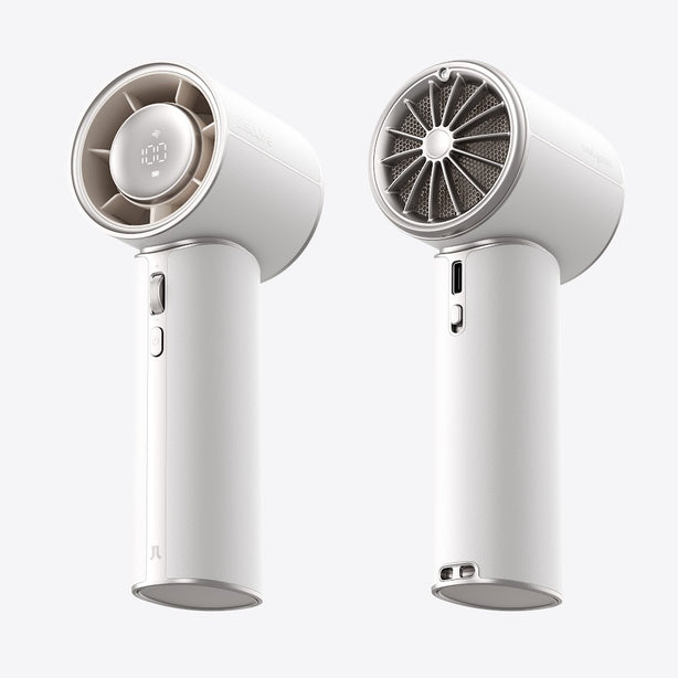 JISULIFE Pro1 Mini Handheld Fan Portable Leather USB Rechargeable 100 Speed Adjustable Quiet Cooling Fan 30H Battery White
