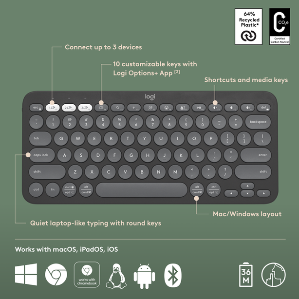 Logitech Pebble Keys 2 K380S - Tonal Graphite