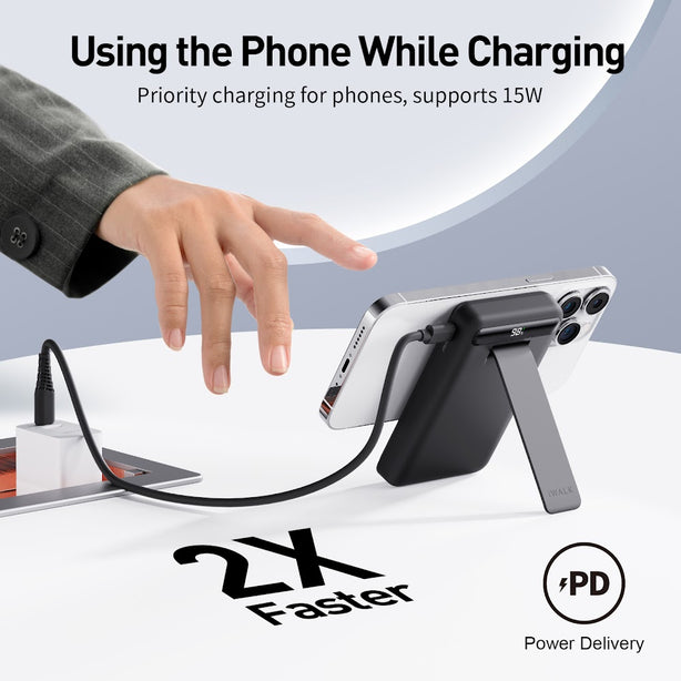 iWALK Power Stand 10000mAh Magnetic Wireless Fast Charger with Adjustable Stand – 15W Qi2 + 20W PD (MXB014)Black