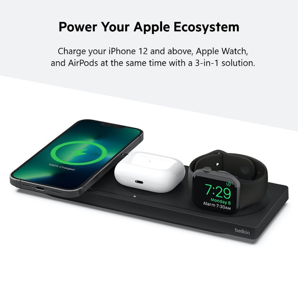 Belkin 3 In 1 Wireless Charging Pad With Magsafe Black