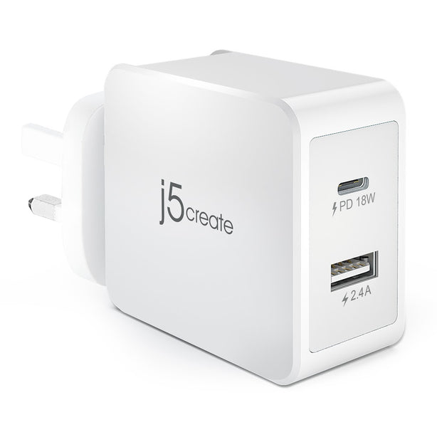 J5Create 30W 2-Port PD USB-C Mobile Charger Power Delivery & Quick Charge