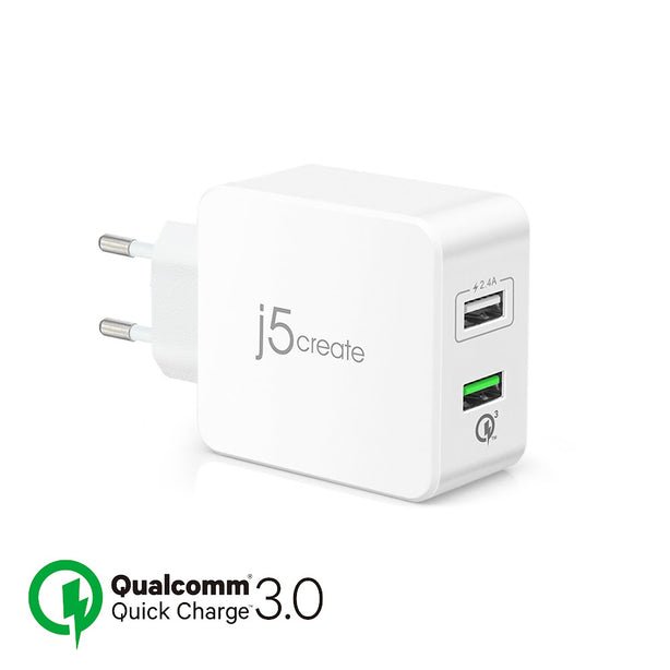J5Create 2-Port USB 30W Charger W/ QC3.0