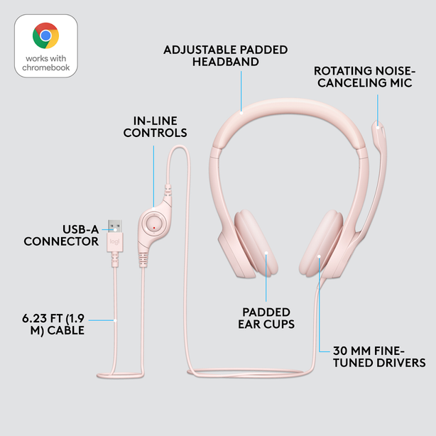 Logitech H390 Usb Stereo Headset Rose