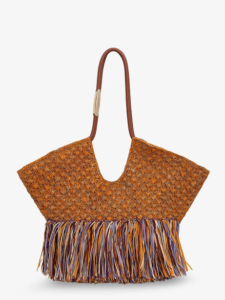 Zimmermann Golden Time rafia shoulder bag with fringe - Marrone