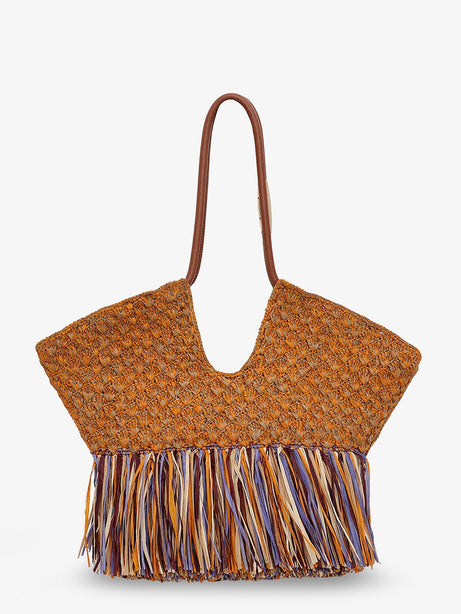 Zimmermann Golden Time rafia shoulder bag with fringe - Marrone